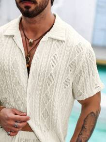 Manfinity RSRT Men's Geometric Dark Pattern Short Sleeve Shirt And Shorts Set - Beige - View 3