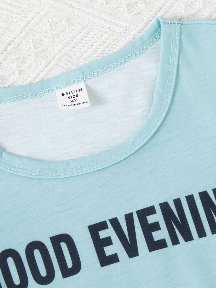 Young Boy Casual 2pcs/Set Alphabet Printed Short Sleeve T-Shirt And Shorts Homewear