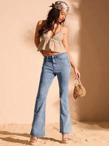 Forever 21 Women's Floral Embroidered Flared Jeans - Light Wash - View 4