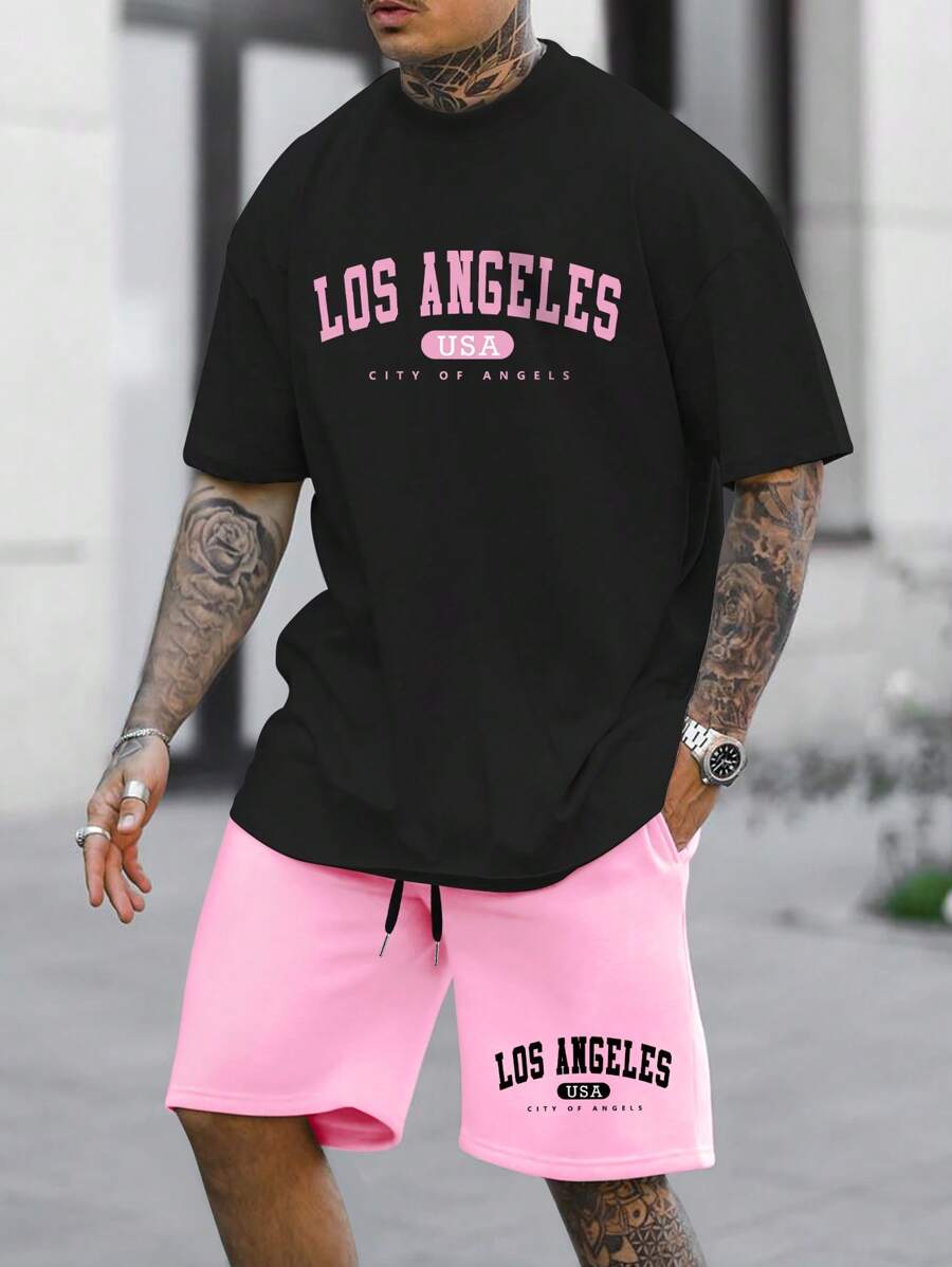 Manfinity Homme Nam In Ngắn tay Áo thun Và Bộ quần short - Nhiều màu - Xem 1