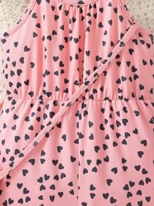 Rompers estampado de corazón con tirantes espagueti y cintura elástica para niñas jóvenes para las vacaciones de verano en la playa y el tiempo de juego, verano