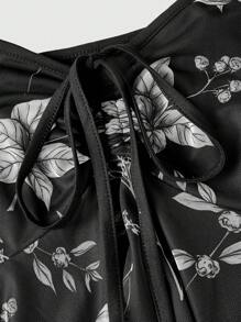 ROMWE Fairycore Women's Off-The-Shoulder Floral & Plant Printed Dress With Flounce Sleeves And Spaghetti Straps - Black - View 4