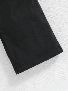 SHEIN 少女四季百搭時尚甜美涼爽寬腿丹寧連身褲,大口袋設計 - 黑色 - 查看 5