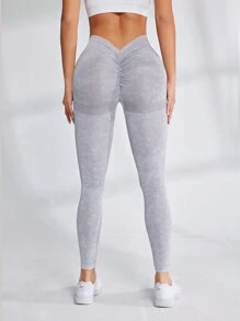 SHEIN Sports Của phụ nữ Nhuộm buộc Cao eo Liền mạch Quần Xà cạp thể thao Với Mông - Xám - Xem 1