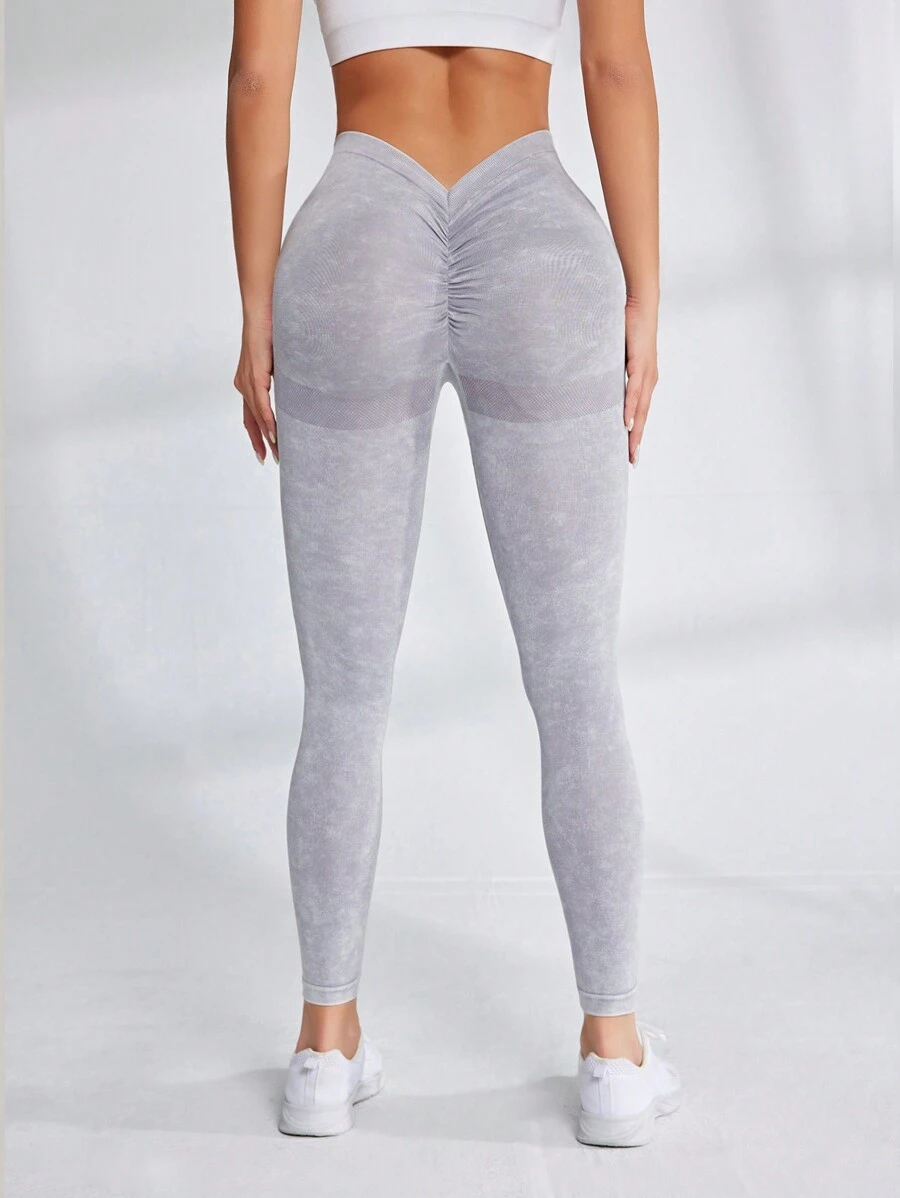 SHEIN Sports Của phụ nữ Nhuộm buộc Cao eo Liền mạch Quần Xà cạp thể thao Với Mông - Xám - Xem 1
