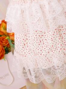 Fashionable And Stylish Baby Girl Floral Dress - Apricot - View 5