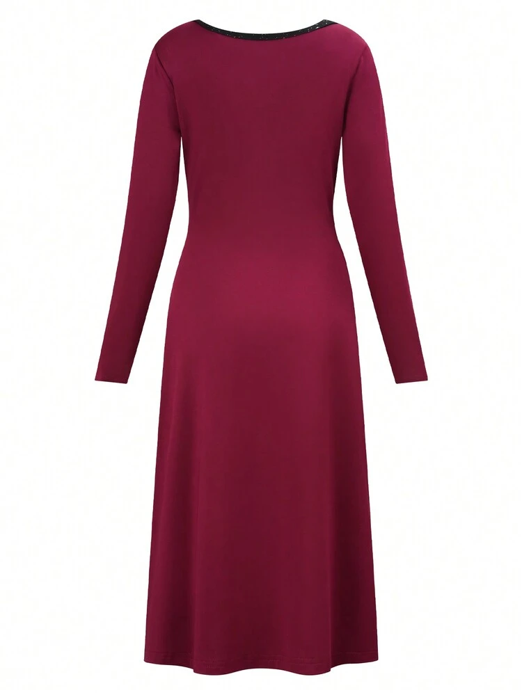 Women's Round Neck Slim Fit Fashionable High Slit Party Gathering Dress Fall Cloth For Women