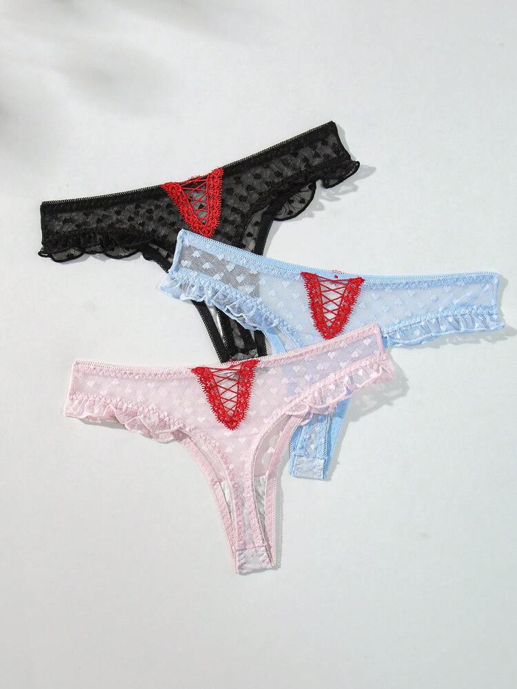 3pcs Sweet & Pretty Lace Thong Set