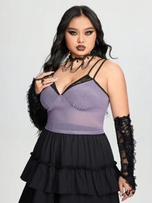 ROMWE PUNK Plus Size Splice Ren Bustier Yếm - Màu tím - Xem 6