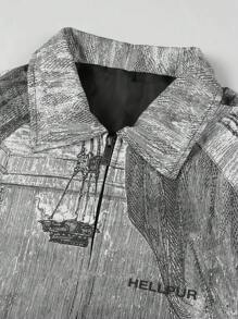 Men's Fashionable Figure Print Jacket, Autumn & Spring - Grey - View 7