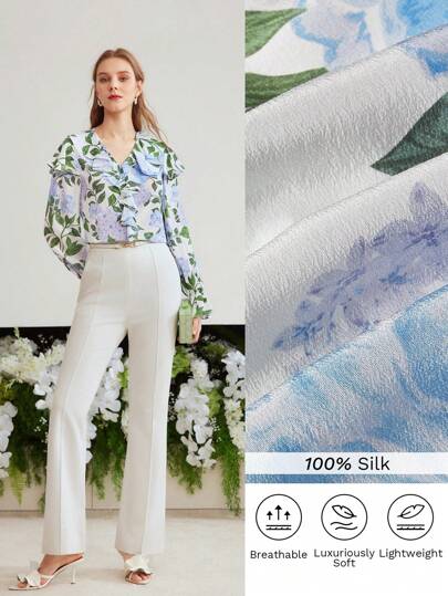 MOTF PREMIUM Blusa De Seda Ligera Con Adornos De Volantes