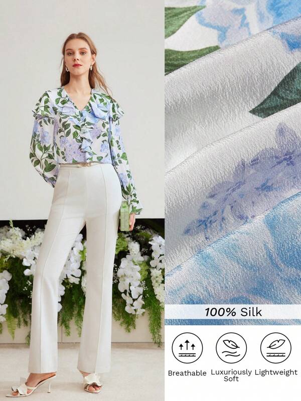 MOTF PREMIUM SILK LIGHTWEIGHT RUFFLE TRIM BLOUSE
