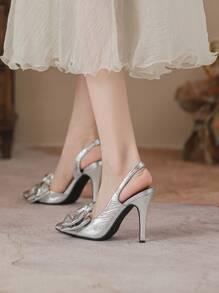 Nữ Thắt Nơ Bạc Giày Cao Gót Sang Trọng Gợi Cảm Mũi Nhọn Dép Nhọn Thích Hợp Cho Các Bữa Tiệc Và Những Dịp Trang Trọng - Bạc - Xem 6