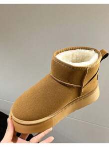 女士秋冬保暖内衬雪地靴，厚底优雅休闲时尚踝靴，优质材料 - 黃色 - 查看 4