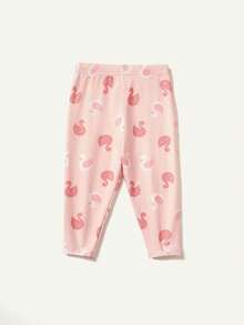 Cozy Pixies 嬰兒女孩2入組緊身睡衣,卡通天鵝圖案色塊圓領長袖上衣和腳踩褲 - 藕粉色 - 查看 10