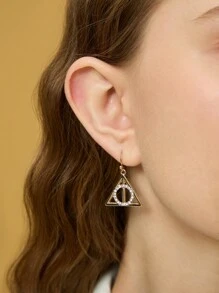 HARRY POTTER X SHEIN 2 Pairs/Set Gold Zinc Alloy Rhinestones Earring Set, Gifts,Golden Snitch & Deathly Hallows,Fashionable Jewelry,Back To School - Gold - View 4