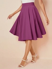 SHEIN Clasi High Rise Wide Waistband Circle Skirt - Purple - View 5