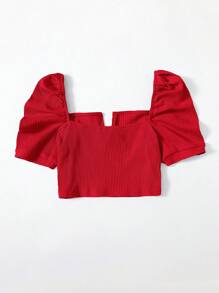 Soleia Giải trí Của phụ nữ Ngắn Top Cây trồng Với Bong bóng - Đỏ - Xem 2