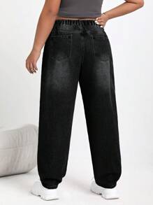 SHEIN EZwear 大碼磨損洞鬆身牛仔褲 - 黑色 - 查看 2