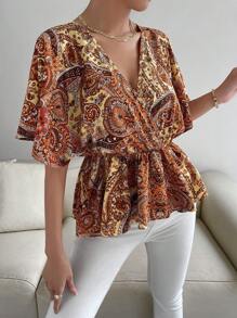 SHEIN LUNE Paisley Print Tie-Waist Casual Holiday Shirt - Multicolor - View 5