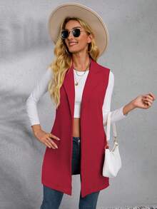 SHEIN Unity Women's Solid Color Simple Style Blazer - Red - View 3