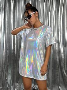 SHEIN ICON Quá lớn Phân cực Lớp áo Váy áo thun - trắng - Xem 4