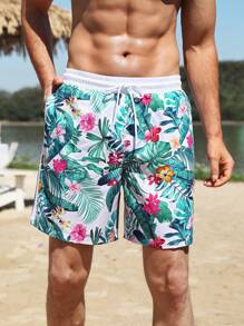 Manfinity 1pc Men's Tropical Printed Beach Shorts Couples Matching Swimwear Vacation,Hawaiian - Multicolor - View 8