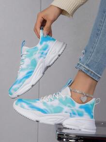 女士拼色休闲运动鞋，系带厚底软底步行鞋，低帮透气鞋 - 薄荷綠 - 查看 2