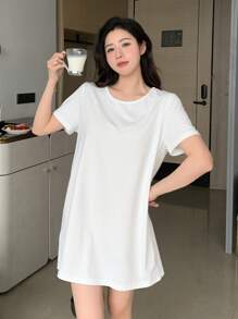 DAZY 韓版蕾絲圓領寬鬆背心睡裙和短袖睡裙舒適睡衣套裝,可當睡衣和外出服穿著