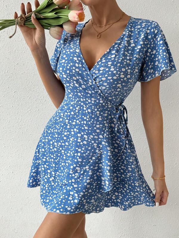 Breezaya Women's Floral Print Wrap Style Country Style Dress For Summer