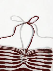 SHEIN Unity 女士色塊露背針織上衣,適合夏季穿著 - 酒紅色 - 查看 3