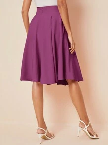 SHEIN Clasi High Rise Wide Waistband Circle Skirt - Purple - View 2