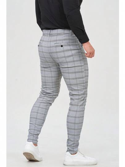 ALLELMS Herr Chinos Rutiga Byxor Slim Fit Stretchiga Dressbyxor Skrynkelfria Formella Byxor, För Höst