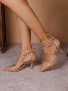 秋冬女士尖头性感高跟鞋，时尚百搭的礼服凉鞋，优雅，派对鞋 - 卡其色 - 查看 4