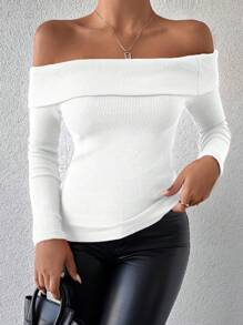 SHEIN Cottnline 女士露肩純色休閒t恤2入套裝（藍色和白色） - 彩色 - 查看 3