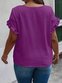SHEIN LUNE Camiseta De Talla Grande Con Dobladillo De Volantes Y Cuello Redondo Manga Corta Para El Verano