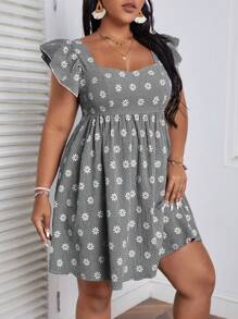 Dreamara Kích thước lớn Của phụ nữ Hoa Daisy & In kẻ sọc Tay áo mũ Đầm - Đen và trắng - Xem 4