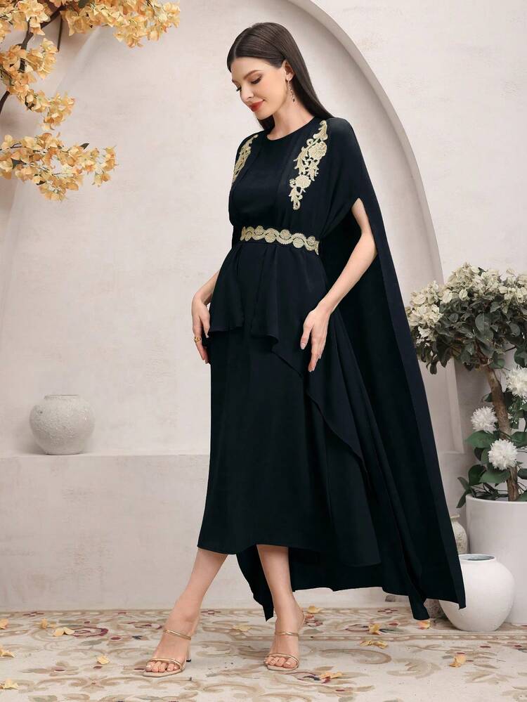Women's Embroidery Poncho And Sleeveless Dress Set 2 Pieces Set
