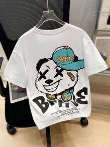 SHEIN Tween Boy Áo len dệt kim cổ tròn in hoạt hình dễ thương - trắng - Xem 1