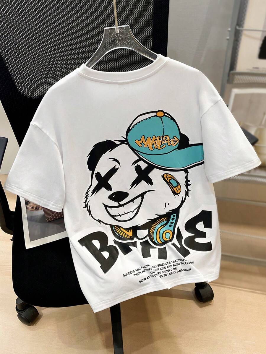 SHEIN Tween Boy Áo len dệt kim cổ tròn in hoạt hình dễ thương - trắng - Xem 1