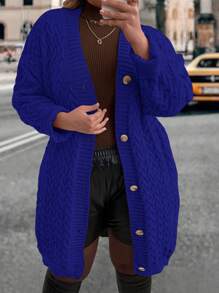 EMERY ROSE 寬鬆落肩大碼純色開衫 - 藍色 - 查看 2