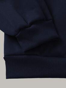 INAWLY 女士口号印花圆领落肩运动衫 MAKE HEAVEN CROWDED，长袖上衣 - 藏蓝色 - 查看 5