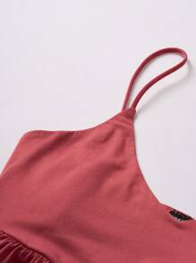 SHEIN LUNE Women's Solid Color Long Flared Spaghetti Strap Dress - Pink - View 8