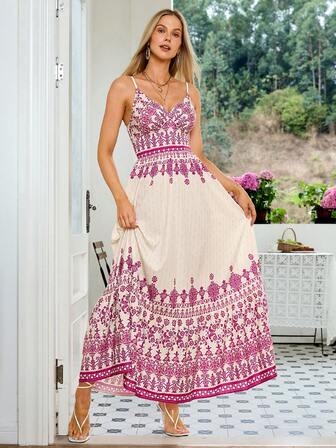 Simplee Women's Floral Printed Spaghetti Strap Dress