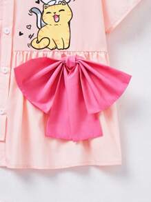 SHEIN Tween Girl Woven Solid Color Cute Cat Pattern Loose Casual Shirt - Baby Pink - View 6