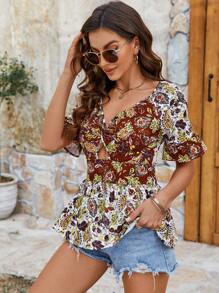 Breezaya Của phụ nữ Ngày lễ Phong cách In Ngắn tay Cổ chữ V Áo sơ mi - Nhiều màu - Xem 4