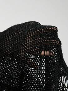 ROMWE Grunge Punk 加大尺碼性感中空毛衣裙配流蘇 - 黑色 - 查看 7