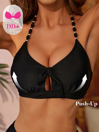Swim DD+ Top de bikini de verano para mujer con cuello de halter, calado y cordones