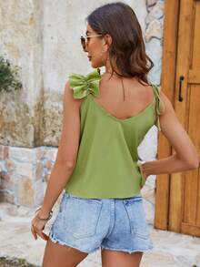 SHEIN VCAY Của phụ nữ Màu thuần Xù Hoa Sen Áo ba lỗ Áo , Mùa xuân/Mùa hè - màu xanh lá - Xem 2
