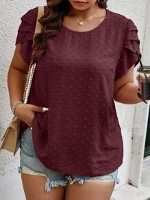 Nubod Plus Size Short Sleeve Round Neck Blouse For Summer - Burgundy - View 5